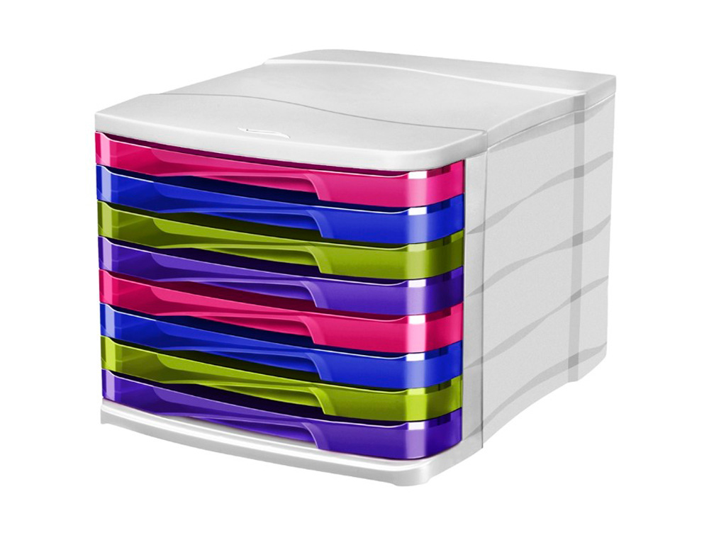 MODULE CLASSEMENT CEP 8 TIROIRS POLYSTYRNE ANTICHOC MAT ET BRILLANT MULTICOLORES AMOVIBLES 292X386X246MM 200F/TIROIR