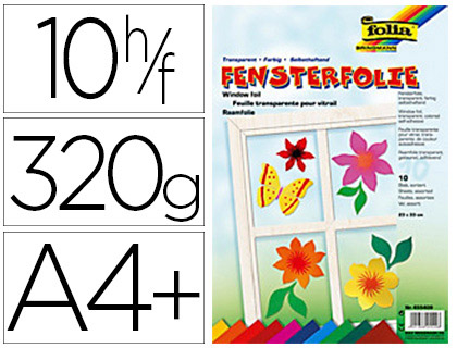FEUILLE VITROPHANIE FOLIA 230X330MM ASSORTIMENT DE 10 COULEURS