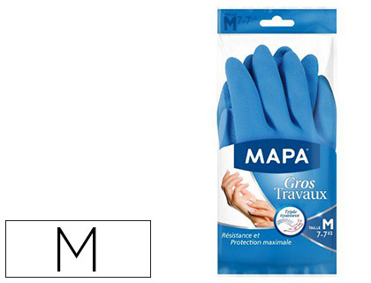 GANT MAPA GROS TRAVAUX LATEX NATUREL PROTECTION PRODUITS MNAGERS AGRESSIFS EXTRIEUR RENFORC TAILLE M LOT 2 GANTS