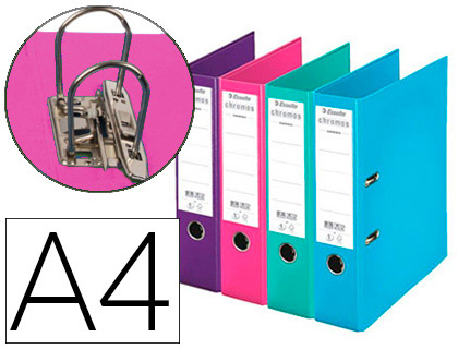 CLASSEUR LEVIER ESSELTE CHROMOS PLUS A4 POLYPROPYLNE GRIFFES BLOCAGE DOS 80MM GRAND PORTE-TIQUETTE COLORIS ASSORTIS