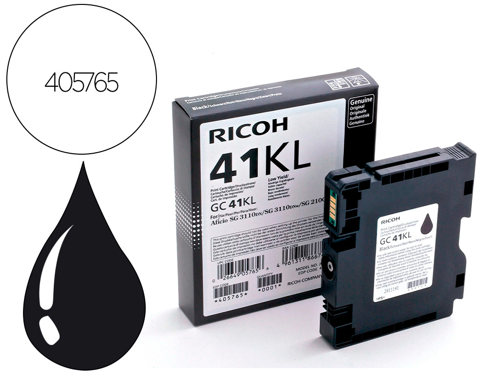 CARTOUCHE RICOH GC41L JET D'ENCRE 405765 POUR SG2100N COULEUR NOIR 600P