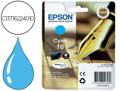 CARTOUCHE EPSON T1622 JET D'ENCRE C13T16224010 COULEUR CYAN 165P