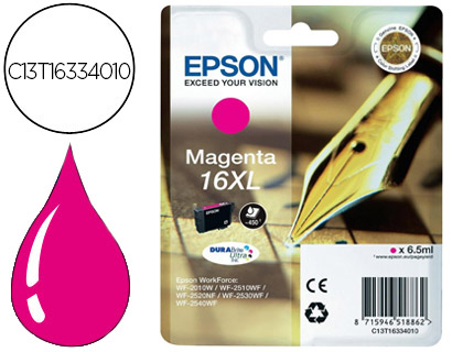 CARTOUCHE EPSON T1633 JET D'ENCRE C13T16334010 COULEUR MAGENTA HAUTE CAPACIT 450P