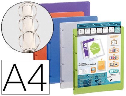 CLASSEUR PERSONNALISABLE OXFORD POLYVISION 4 ANNEAUX 20MM POLYPROPYLNE DOS 30MM 150F POCHETTE CRISTAL TRANSLUCIDE