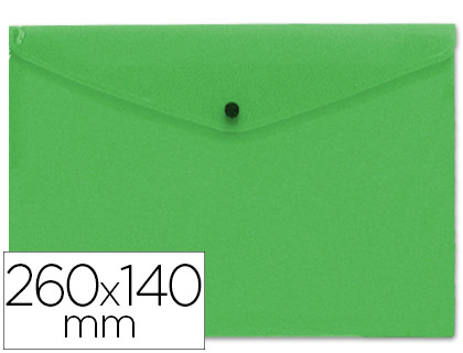 POCHETTE ENVELOPPE LIDERPAPEL POLYPROPYLNE 180 MICRONS 260X140MM 50F FERMETURE BOUTON RSISTANT TRANSPARENT VERT