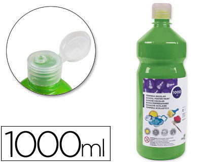 GOUACHE SCOLAIRE LIDERPAPEL LIQUIDE LAVABLE FERMETURE SCURIT BRILLANTE COLORIS VERT FLACON 1000ML