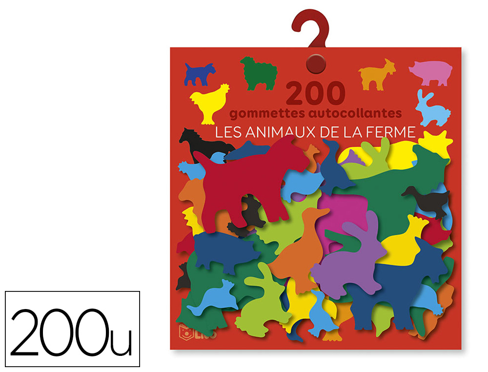 GOMMETTE AUTOCOLLANTE EDITIONSLITO MATERNELLE LES ANIMAUX DELA FERME 10 COULEURS DIFFERENTES SACHET 200 UNITES