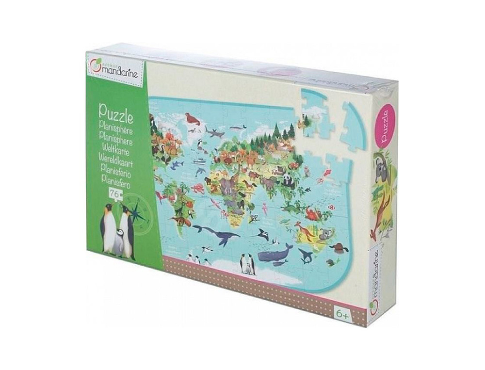 PUZZLE AVENUE MANDARINE PLANISPHRE AVEC LES ANIMAUX DU MONDE