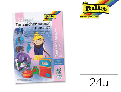 PAPIER  DESSIN TEINT GRAIN FOLIA 150G/M2 24X34CM COLORIS ASSORTIS BLOC DE 24 UNITS