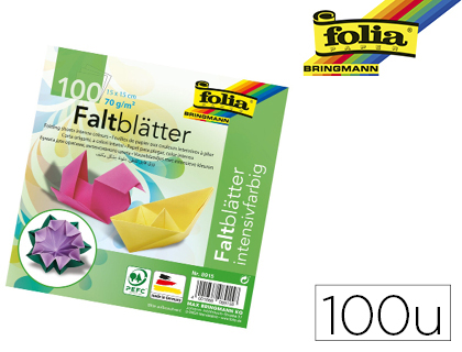 PAPIER COULEUR FOLIA À PLIER 70G/M2 15X15CM COLORIS ASSORTIS PAQUET 100F