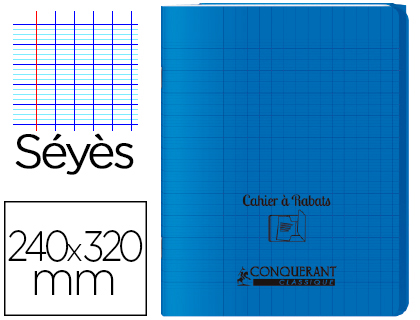CAHIER  RABAT AGRAF CONQURANT CLASSIQUE COUVERTURE POLYPROPYLNE 24X32CM 48 PAGES 90G SYS COLORIS BLEU