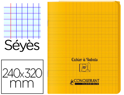 CAHIER  RABAT AGRAF CONQURANT CLASSIQUE COUVERTURE POLYPROPYLNE 24X32CM 96 PAGES 90G SYS COLORIS JAUNE