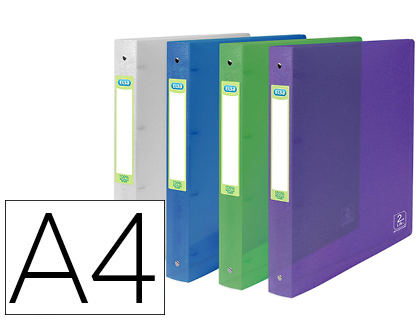 CLASSEUR OXFORD 4 ANNEAUX RONDS POLYPROPYLNE TRANSLUCIDE 2ND LIFE 5/10E RECYCL A4+ DOS 40MM COLORIS ASSORTIS