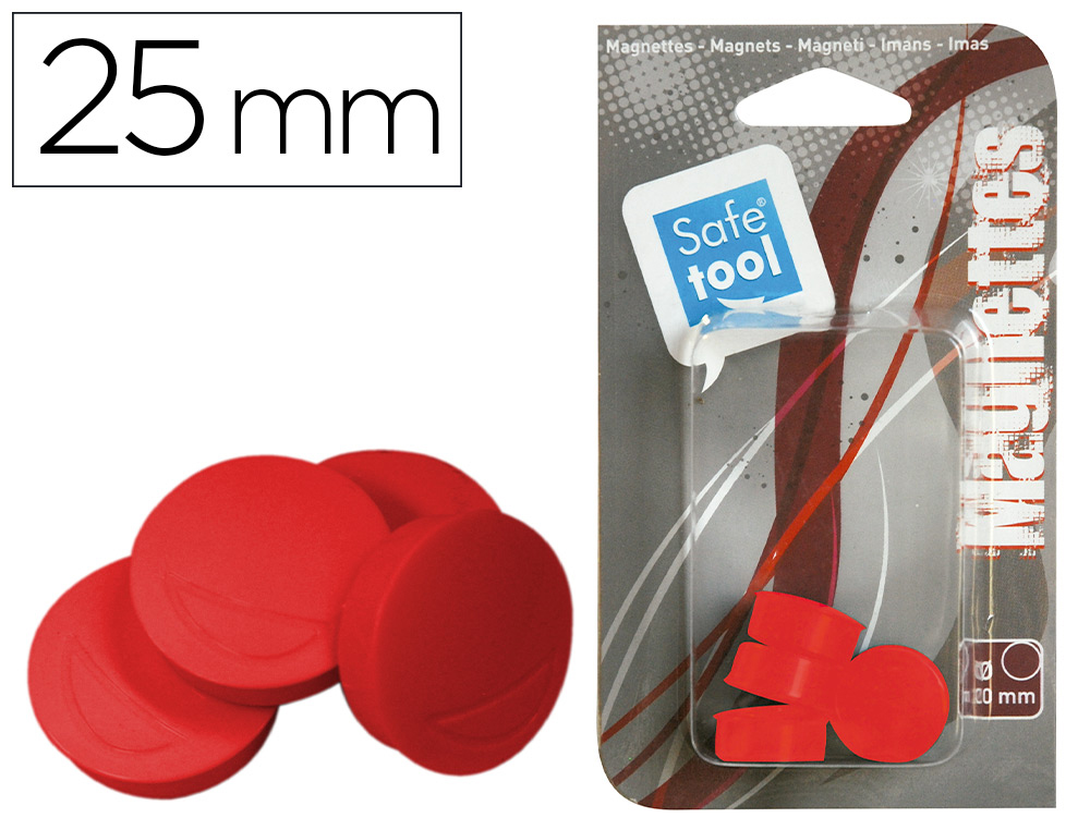 AIMANT SAFETOOL ROND AFFICHER SIGNALER DIAMÈTRE 25MM COLORIS ROUGE BLISTER 5 UNITÉS