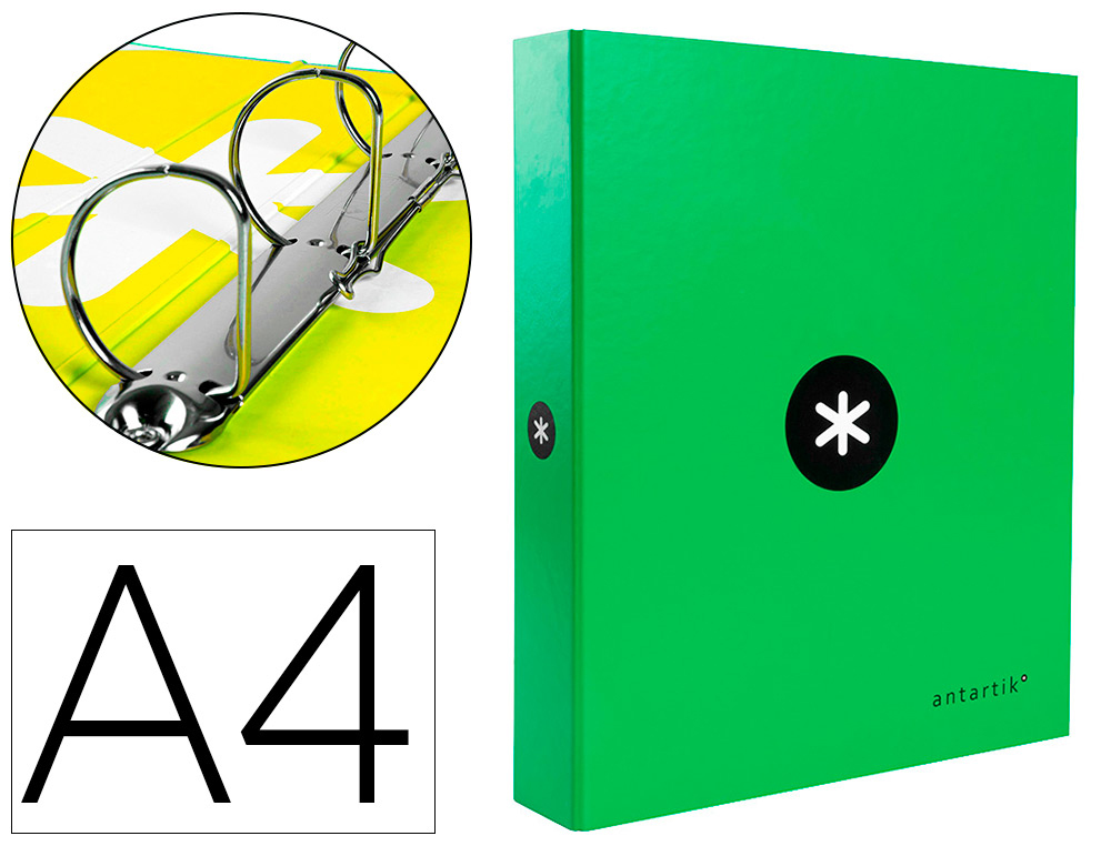 CLASSEUR ANTARTIK 4 ANNEAUX END 40MM A4+ CARTON REMBORD    COLORIS VERT