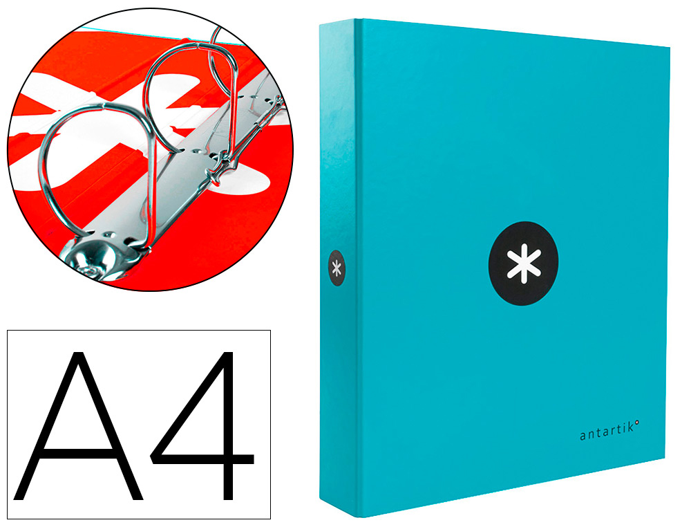 CLASSEUR ANTARTIK 4 ANNEAUX END 40MM A4+ CARTON REMBORD    COLORIS TURQUOISE