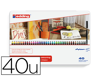 FEUTRE COLORIAGE EDDING E-1300 POINTE OGIVE 2MM       COLORIS ASSORTIS BOITE        METALLIQUE 40 UNITES