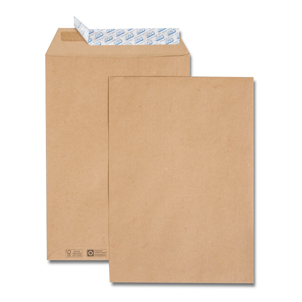 POCHETTE GPV KRAFT BRUN RECYCLE 90G C4 229X324MM      ADHESIVE BANDE DE PROTECTION  BOITE 250 UNITES