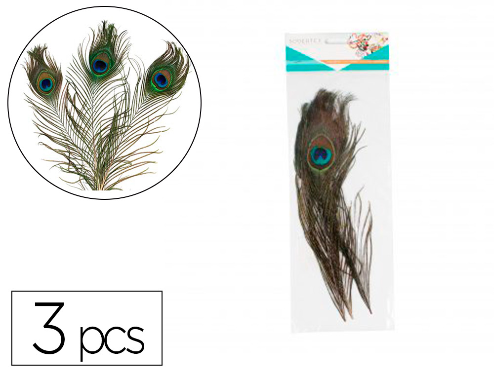 PLUMES DE PAON SODERTEX 25 A 30 CM COLORIS NATUREL PACK 3  PCS