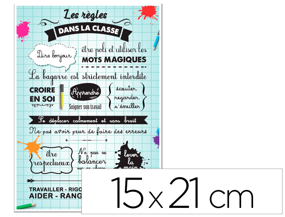 PANNEAU AFFICHAGE PVC SIGNALETIQUE BIZ RGLES DE LA CLASSE 15X21CM