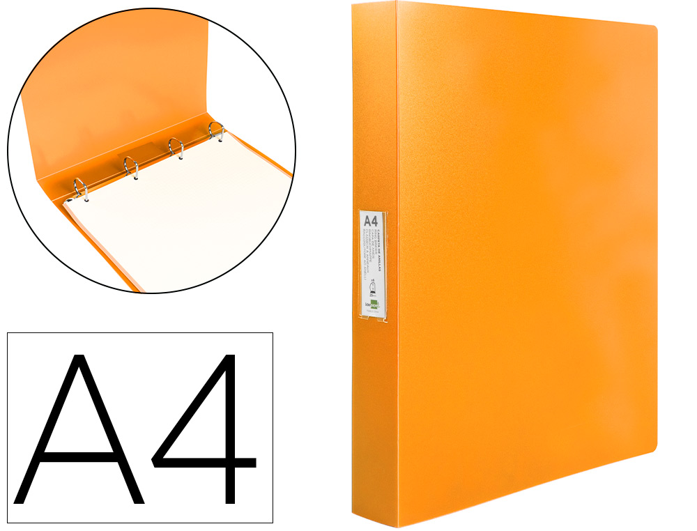 CLASSEUR LIDERPAPEL 4 ANNEAUX 25MM A4 260X315MM POLYPROPYLENE DOS 40MM PORTE-CARTES VISITE COLORIS ORANGE