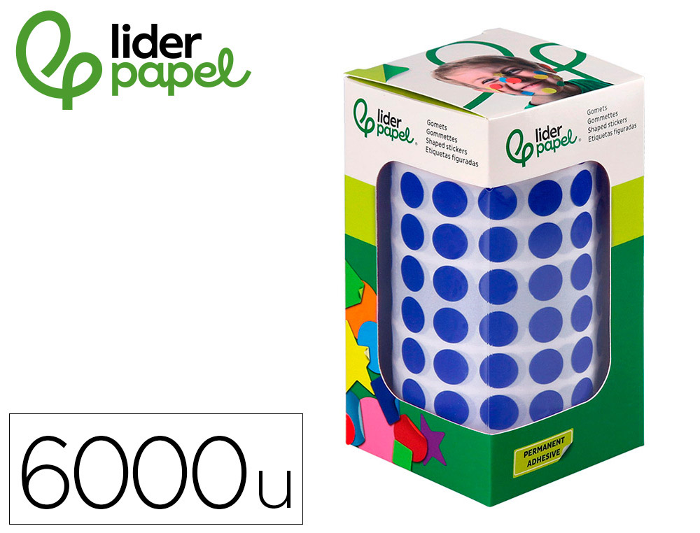 PASTILLE ADHESIVE LIDERPAPEL DIAMETRE 10,5MM COLORIS BLEU  ROULEAU 6000 UNITES BOITE     CARTON