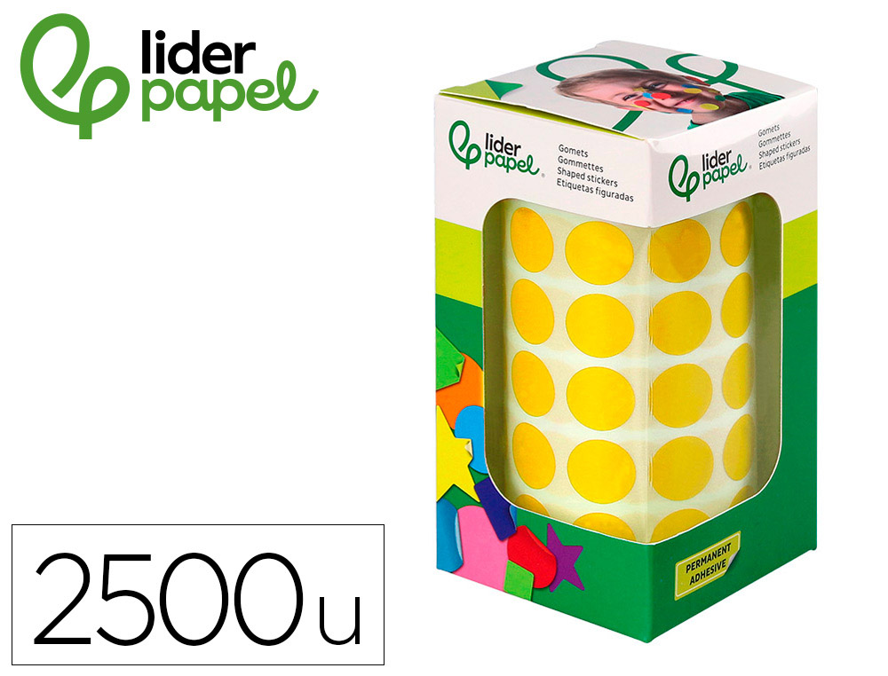 PASTILLE ADHESIVE LIDERPAPEL DIAMETRE 15MM COLORIS JAUNE   ROULEAU 6000 UNITES BOITE     CARTON