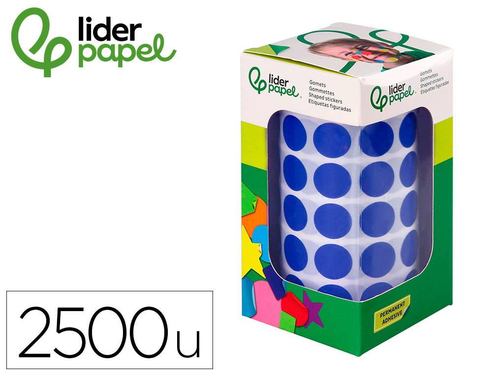 PASTILLE ADHESIVE LIDERPAPEL DIAMETRE 15MM COLORIS BLEU    ROULEAU 6000 UNITES BOITE     CARTON