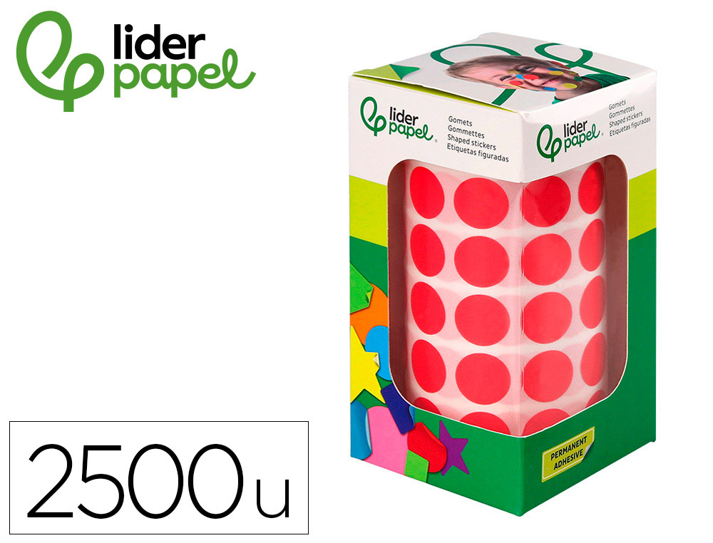 PASTILLE ADHESIVE LIDERPAPEL DIAMETRE 15MM COLORIS ROUGE   ROULEAU 6000 UNITES BOITE     CARTON