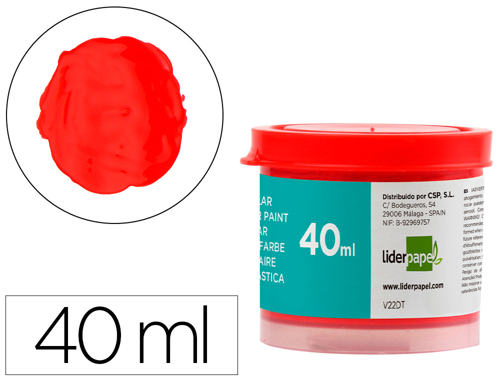 GOUACHE SCOLAIRE LIDERPAPEL COLORIS ROUGE POT 40ML