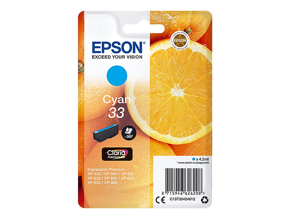 CARTOUCHE EPSON T3342 JET D'ENCRE ORANGE CLARIA COULEUR CYAN
