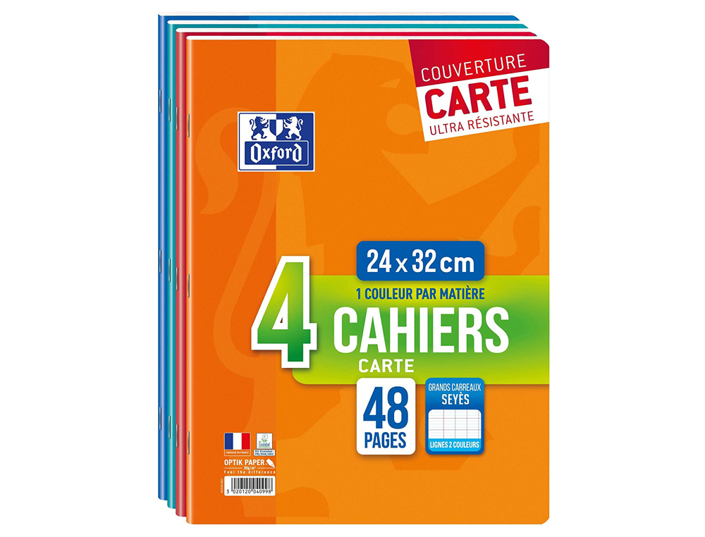CAHIER AGRAF OXFORD A4+ 24X32CM 48 PAGES 90G SYS LOT 4 UNITS