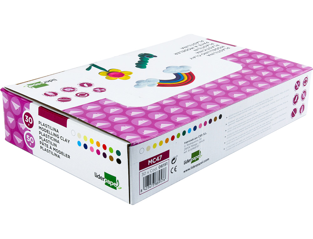 PÂTE À MODELER LIDERPAPEL VÉGÉTALE 15 COLORIS ASSORTIS ASSORTIMENT 30 PAINS DE 50G