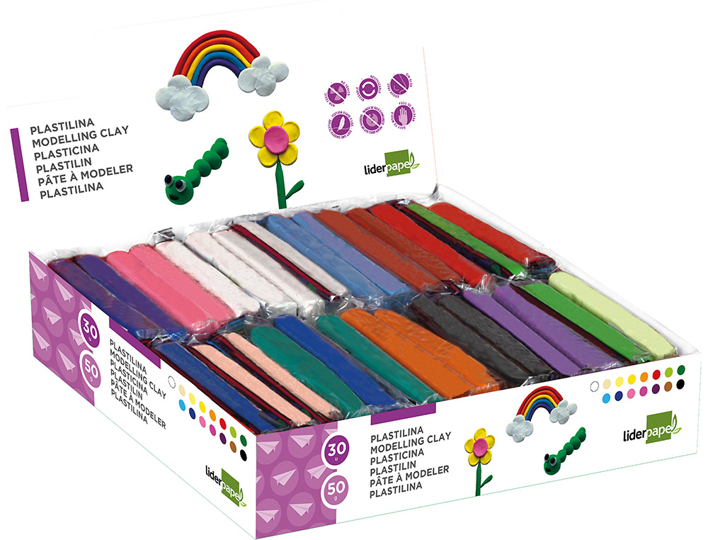 PÂTE À MODELER LIDERPAPEL VÉGÉTALE 15 COLORIS ASSORTIS ASSORTIMENT 30 PAINS DE 50G