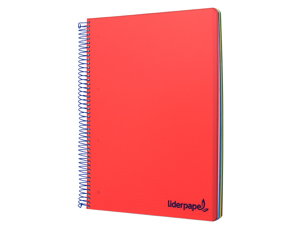 CAHIER SPIRALE LIDERPAPEL A5 MICRO WONDER 240 PAGES 90G 5X5MM 6 TROUS 5 BANDES COULEURS ROUGE