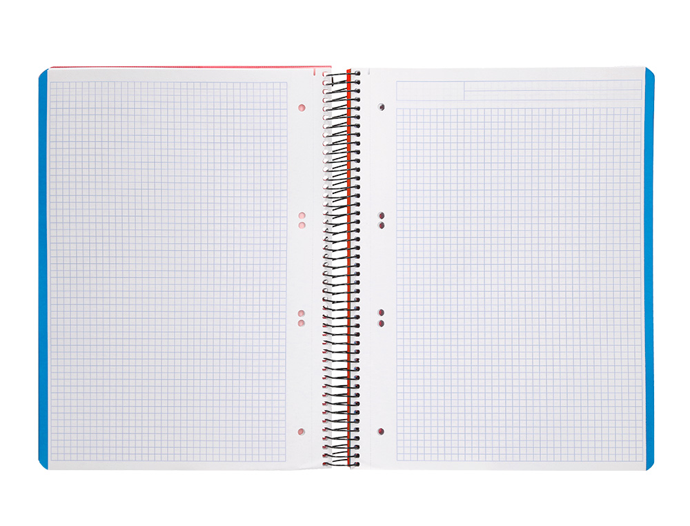 CAHIER SPIRALE LIDERPAPEL A5 MICRO WONDER 240 PAGES 90G 5X5MM 6 TROUS 5 BANDES COULEURS ROUGE