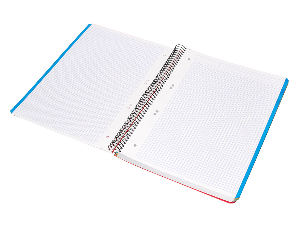 CAHIER SPIRALE LIDERPAPEL A5 MICRO WONDER 240 PAGES 90G 5X5MM 6 TROUS 5 BANDES COULEURS ROUGE