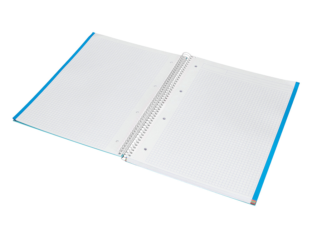 CAHIER SPIRALE LIDERPAPEL JOLLY COUVERTURE CONTRECOLLE A4 280P 75G/M2 5X5MM MICROPERFOR 4 TROUS COLORIS BLEU CIEL