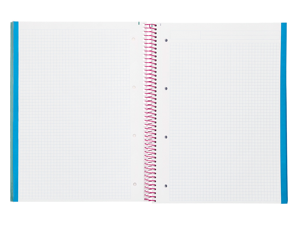 CAHIER SPIRALE LIDERPAPEL JOLLY COUVERTURE CONTRECOLLE A4 280P 75G/M2 5X5MM MICROPERFOR 4 TROUS COLORIS TURQUOISE