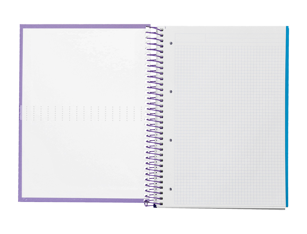 CAHIER SPIRALE LIDERPAPEL CRAFTY COUVERTURE CONTRECOLLE A4 240P 90G/M2 5X5MM MNICROPERFOR 4 TROUS COLORIS VIOLET