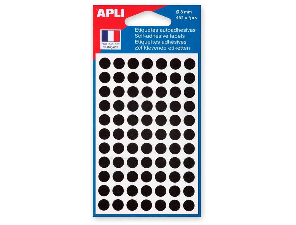 PASTILLE ADHÉSIVE APLI AGIPA DIAMÈTRE 8MM PERMANENTE COLORIS NOIR POCHETTE 462 UNITÉS