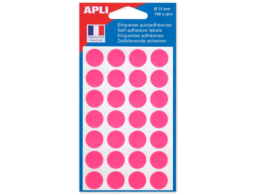 PASTILLE ADHÉSIVE APLI AGIPA DIAMÈTRE 15MM PERMANENTE COLORIS ROSE POCHETTE 168 UNITÉS