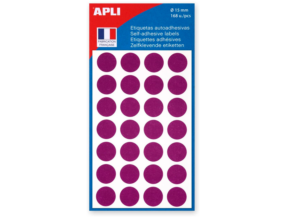 PASTILLE ADHÉSIVE APLI AGIPA DIAMÈTRE 15MM PERMANENTE COLORIS VIOLET POCHETTE 168 UNITÉS