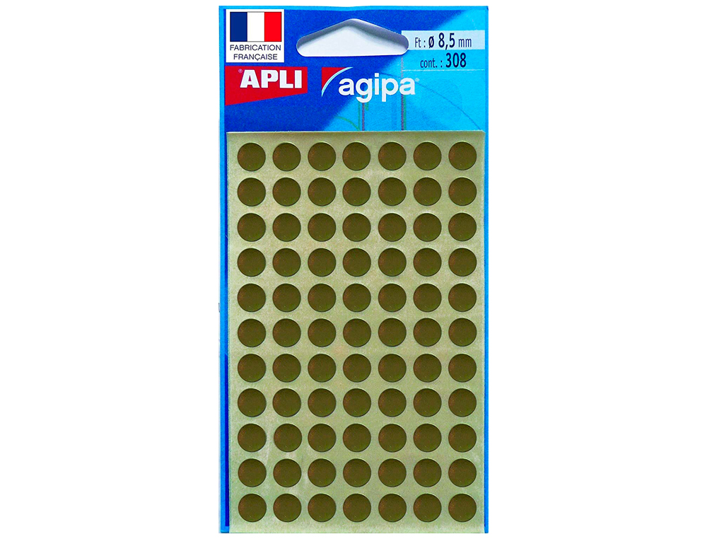 PASTILLE ADHSIVE APLI AGIPA DIAMTRE 8MM PERMANENTE COLORIS OR POCHETTE 308 UNITS