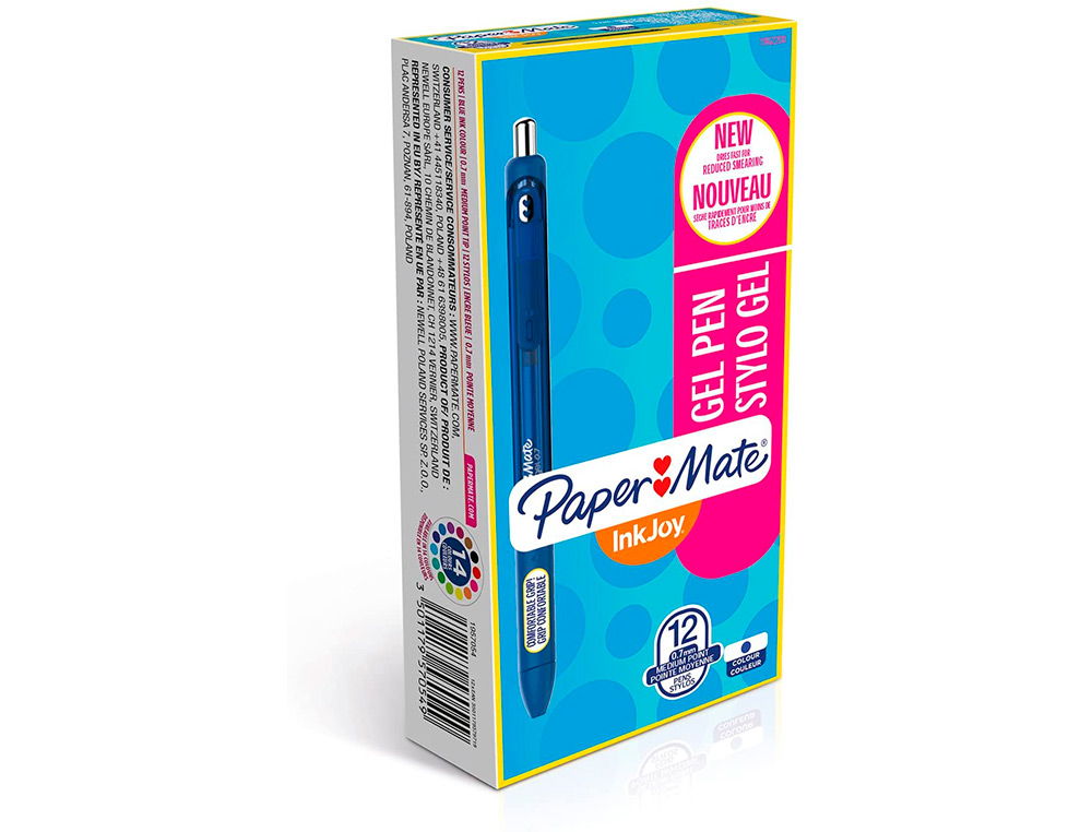 STYLO-BILLE PAPER MATE INKJOY GEL RTRACTABLE CRITURE MOYENNE 0.7MM ENCRE DOUCE GRIP COLORIS BLEU