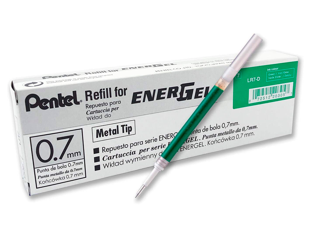 RECHARGE PENTEL ROLLER ENCRE GEL ENERGEL BL57/BL107/BL77 LARGEUR MOYENNE COLORIS VERT