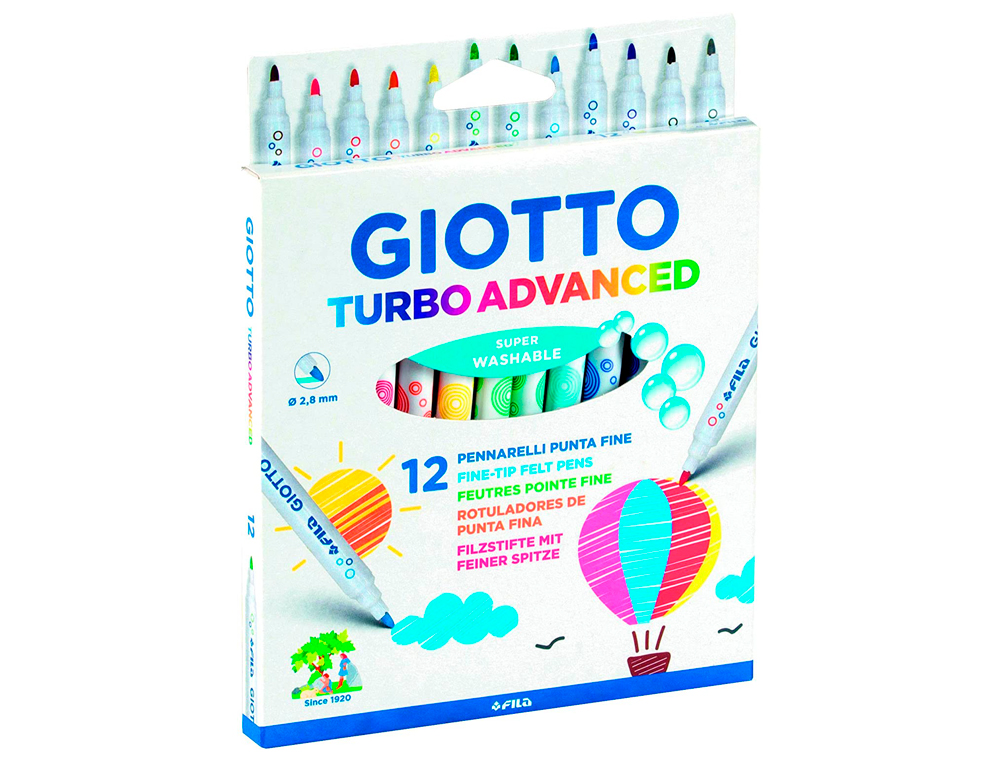 FEUTRE COLORIAGE GIOTTO TURBO ADVANCED CAPUCHON VENTILÉ POINTE FINE ENCRE BASE EAU COLO RIS ASSORTIS ÉTUI 12 UNITÉS