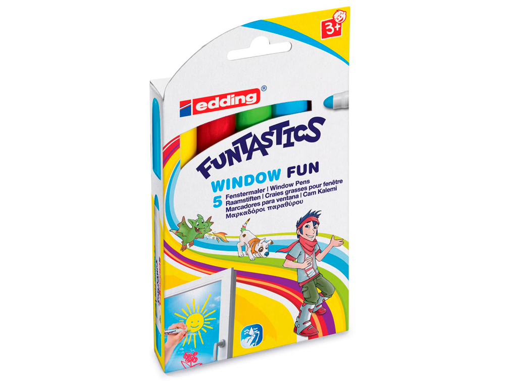 MARQUEUR EDDING WINDOW FUNTASTICS CRAIE GRASSE SPCIALE FENTRES TRAC 2/6MM COULEURS ASSORTIES POCHETTE 5 UNITS