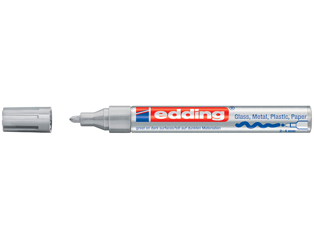 MARQUEUR EDDING PERMANENT PEINTURE E750 POINTE MOYENNE 2/4MM ENCRE LAQUÉE OPAQUE TOUS SUPPORTS RÉSISTANT CHALEUR ARGENT