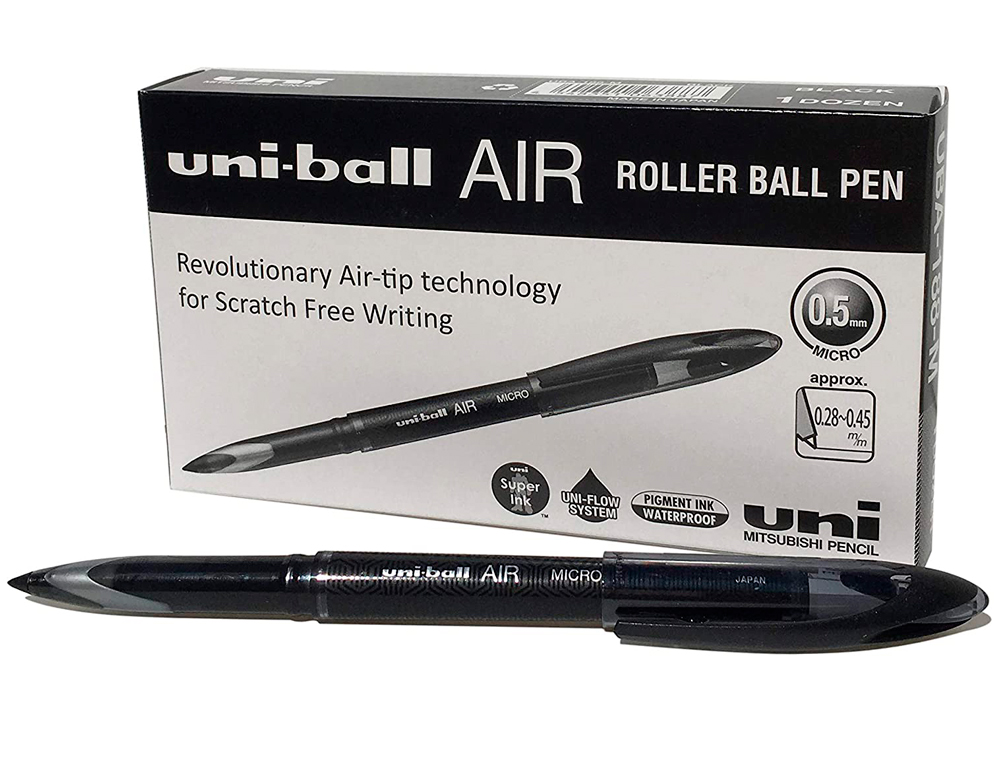 ROLLER UNIBALL AIR ENCRE LIQUIDE RSISTANTE POINTE MOYENNE TRAC 0.5MM COLORIS NOIR